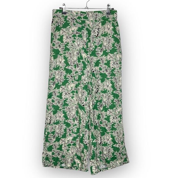 C&C California 100% Linen Green Floral Wide Leg Pants Women Size Small Lagenlook - Picture 1 of 9